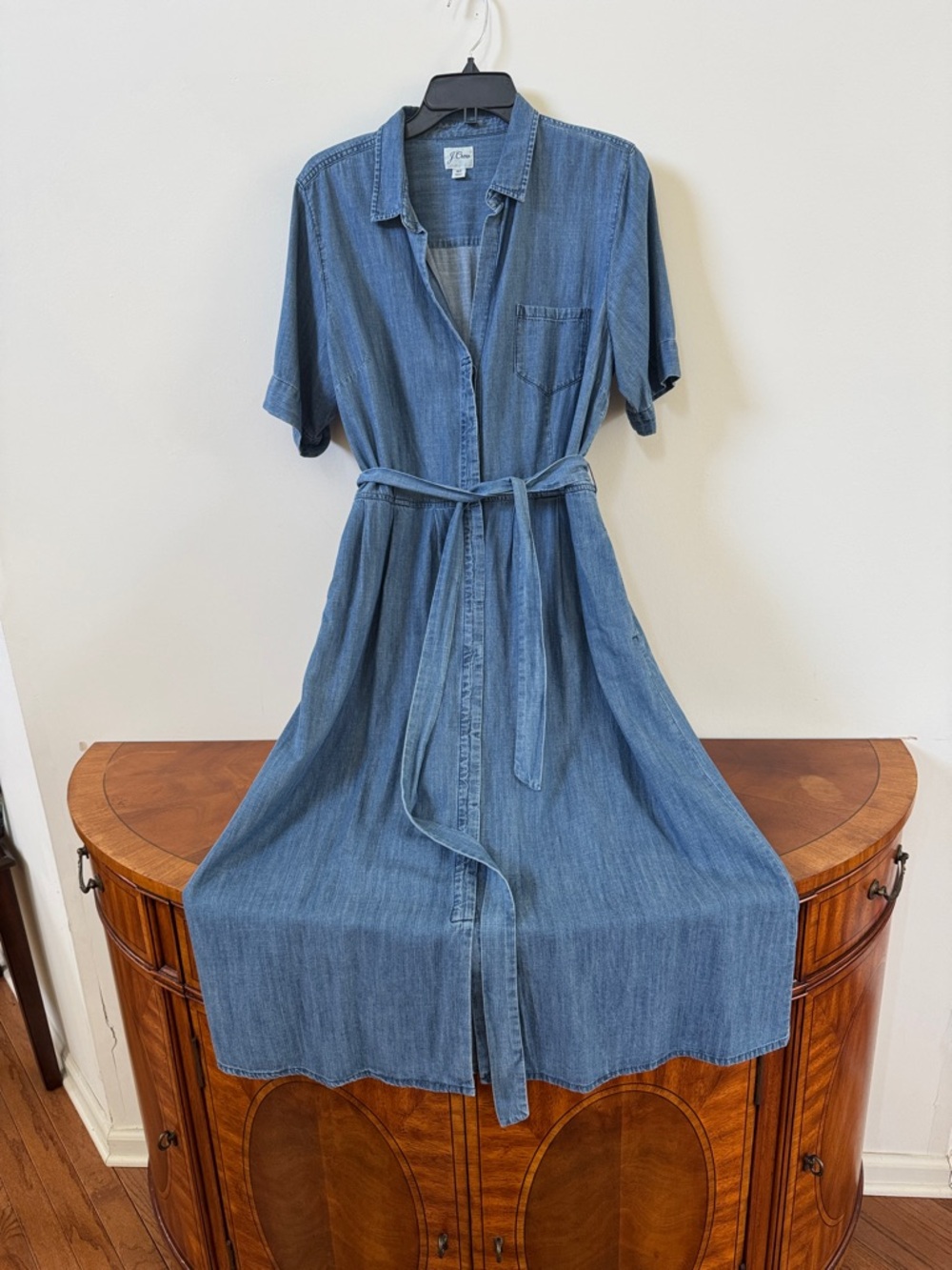 J. Crew Light Blue Denim Midi Shirt Dress with Tie Belt